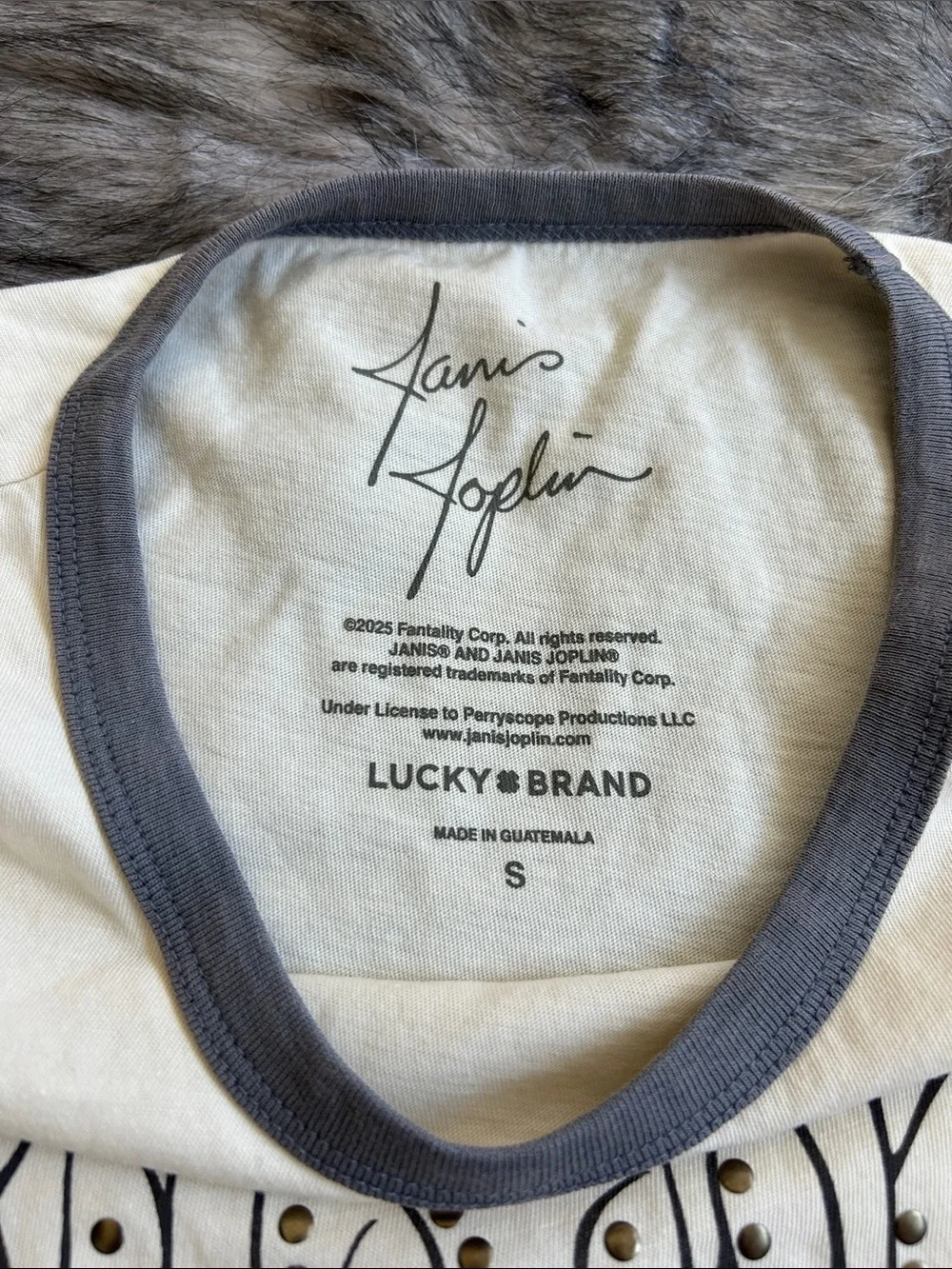 NWT Lucky Brand Floral Janis Joplin Graphic Ringer T-Shirt Small